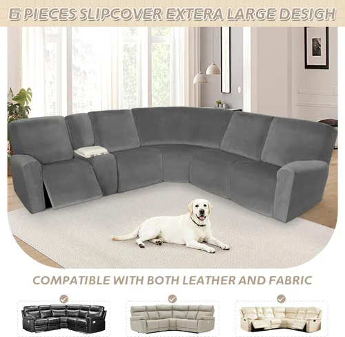 Vista 636 de Arfntevss Fundas de sofá seccional reclinable de terciopelo, Funda de sofá seccional de esquina para sofá reclinable, Funda elástica suave