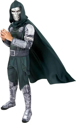 Vista 2 de Disfraz de Doctor Doom de Marvel para hombre, overol para adultos, capa con capucha y media máscara para Halloween, disfrazarse