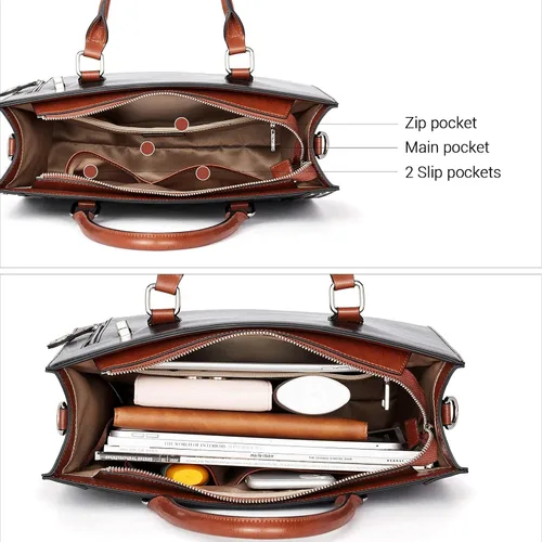 Vista 2 de BOSTANTEN Bolsos de cuero para mujer, bolsos de mano con asa superior, bolso de hombro, bolso de trabajo, carteras de cuero negro y para mujer