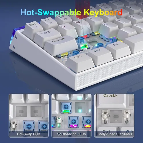 Vista 6 de MageGee AIR68 - Teclado inalámbrico para juegos con efecto Hall, teclado de interruptor magnético RGB 60% con disparador rápido, accionamiento