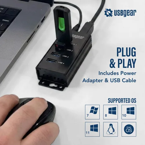 Vista 2 de USBGear Concentrador USB de 4 puertos 3.2 Gen 1 – Concentrador de datos supervelocidad montable con puertos USB para laptop, PC, escritorio y más