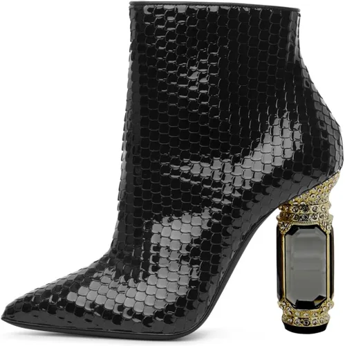 Vista 62 de FSJ Botas de tacón alto con punta puntiaguda para mujer, con tacón alto, con cremallera lateral brillante, estilo casual, para uso diario, zapatos