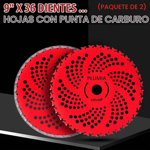 Vista 6 de PLUMIA Cuchillas con punta de carburo de 9" x 36 dientes con kit adaptador universal, para desbrozadora, recortadora, cortadora de hierba