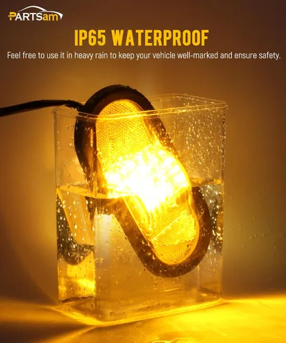 Vista 5 de Partsam 2 luces de marcador ámbar de 6.5 pulgadas con luz de giro medio, soporte de goma, 24 LED con lente reflejo, universal, impermeable, 6