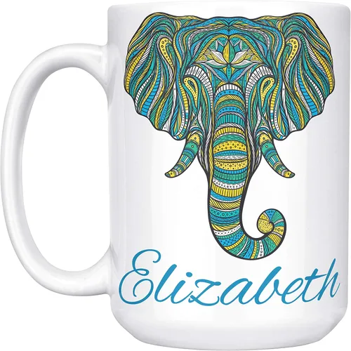 Vista 6 de Regalos de elefante, taza de café personalizada de 11 oz con nombre de elefante - Regalos de Navidad para mujeres, niños - Bonita taza de té