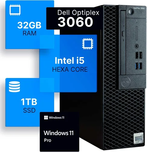 Vista 12 de Dell Optiplex 3060 - Computadora de escritorio Intel i5-8500 (3.2) 8 GB DDR4 RAM 1 TB SSD de estado sólido Windows 11 Professional PC