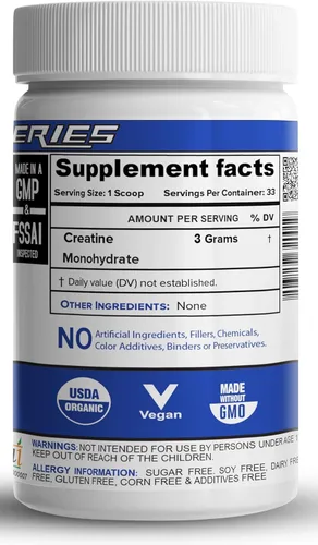 Vista 2 de NutriJa Polvo de monohidrato de creatina micronizada pura, 3.53 oz Suplemento antes y después del entrenamiento para reparación y recuperación