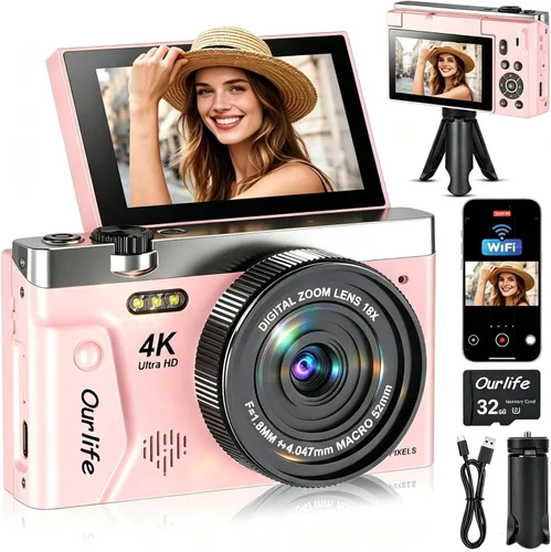 Vista 10 de Cámara digital 4K 75MP para fotografía, cámara con pantalla FILP negro claro