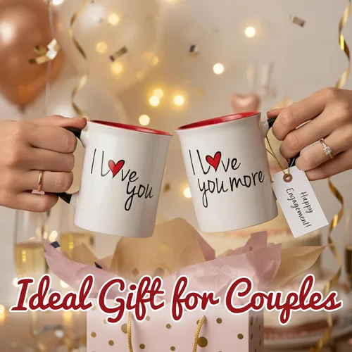 Vista 5 de Cottage Creek Tazas Juego de 2 tazas de café de cerámica de 16 onzas Tazas de café I Love You More para hombres y mujeres Perfecto compromiso