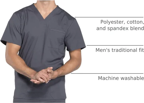 Vista 30 de Cherokee WW Professionals WW695 - Camisa de uniforme sanitario para hombre, con cuello en V