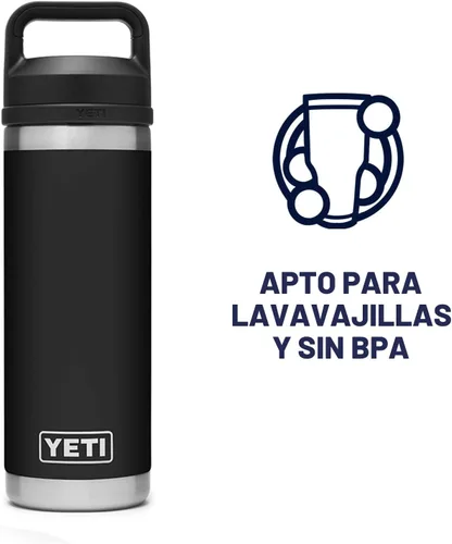 Vista 5 de YETI Rambler Botella de 18 oz, aislada al vacío, de acero inoxidable con tapa Chug, negro