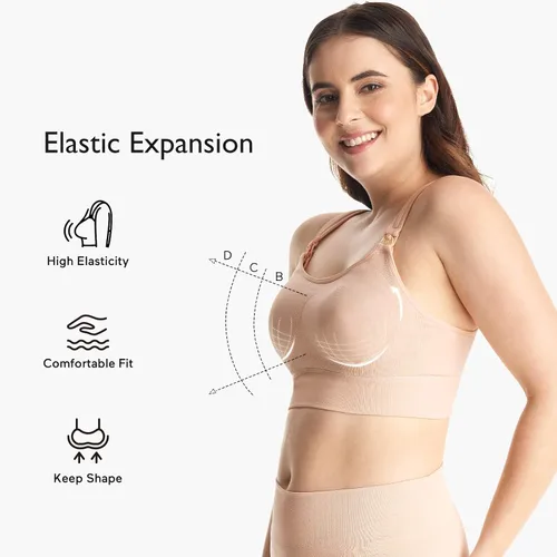 Vista 2 de Momcozy Lycra Pumping Bra Hands Free with Fixed Padding, Comfortable Support Pumping and Nursing Bra in One