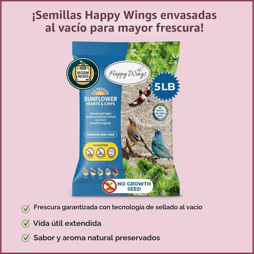 Vista 5 de Happy Wings Corazones y Chips de Girasol - Kernels y Chips de Girasol Comida para Pájaros - 5 Lb Sin Desorden, Sin Desperdicio I Semillas que No