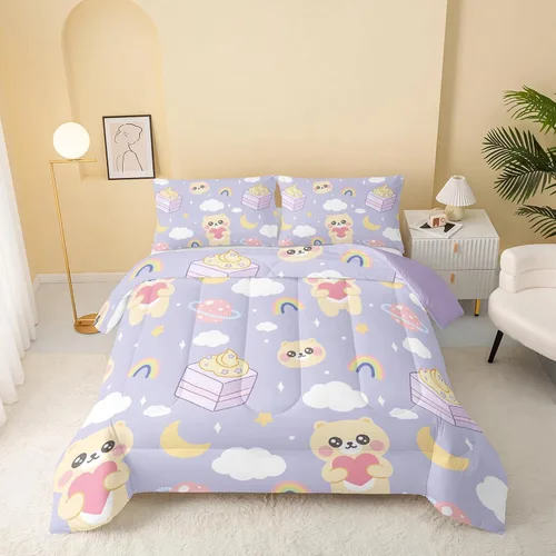 Vista 16 de QOOMO Edredón floral de gato tamaño Twin, juego de ropa de cama de gato rosa para niños, adolescentes y niñas, juego de ropa de cama de 3 piezas