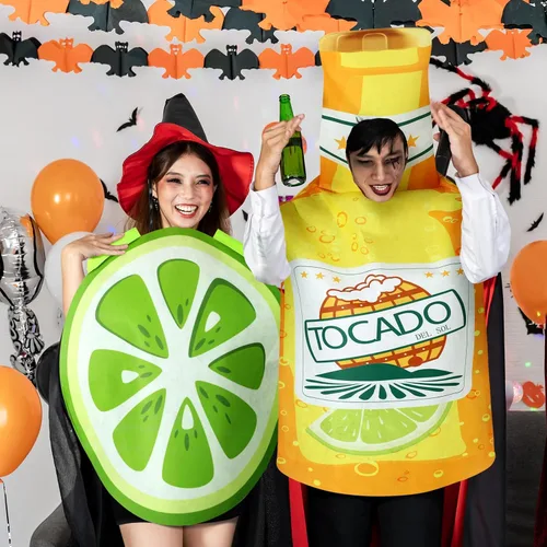 Vista 5 de HooLing 2 Pcs Couples Halloween Costumes for Adults Tequila Bottle and Lime Slice Couple's Costume Drink Suit Outfits