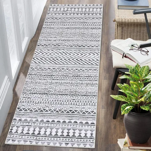 Vista 21 de Fashionwu Alfombra redonda geométrica gris de 4 pies, lavable a máquina, antideslizante, estilo moderno, tamaño adulto