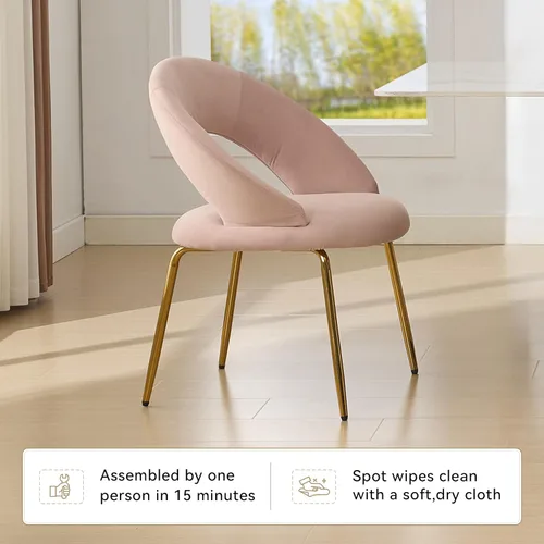 Vista 6 de Modern Dining Chairs with Curved Backrest and Metal Legs, Teddy Fabric Upholstered Desk Chair for Kitchen Dining Room Table & Chair Sets, Seating