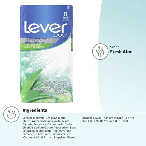 Vista 10 de Lever 2000 Jabón corporal refrescante y limpiador facial con aloe y pepino elimina eficazmente las bacterias, aloe fresco, 3.75 onzas (paquete de 8)