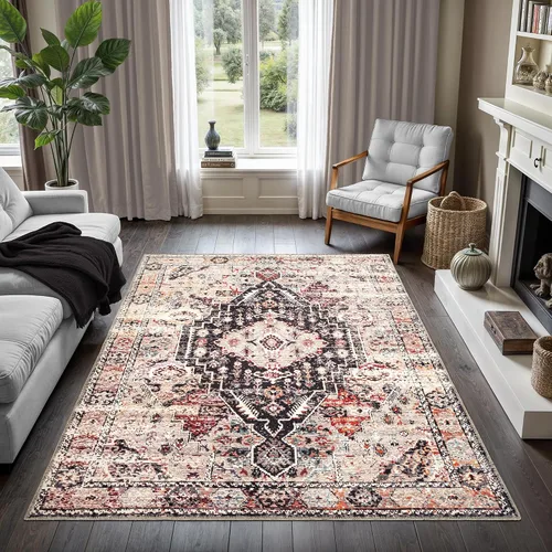 Vista 97 de GLN Rugs Bohemian - Troy - Alfombra de felpilla lavable a máquina, bohemio, lavable, antideslizante, alfombra de área de felpilla de pelo bajo