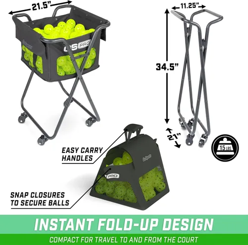 Vista 5 de GoSports Carrito de pelotas con ruedas: carrito portátil con capacidad para 140 pelotas de pickleball o 175 pelotas de tenis