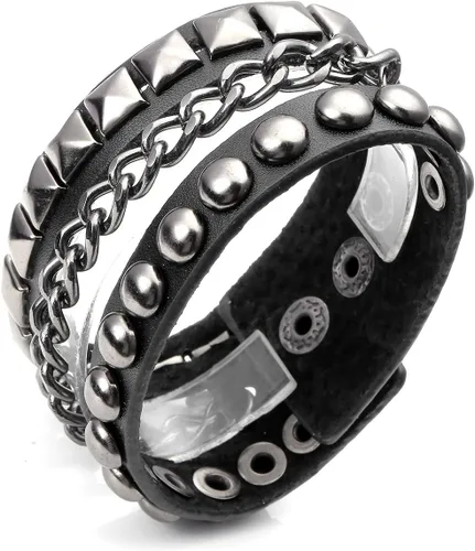 Vista 9 de Jovivi Pulsera de piel auténtica punk rock para hombre y mujer, con remaches con tachuelas y tachuelas, color negro