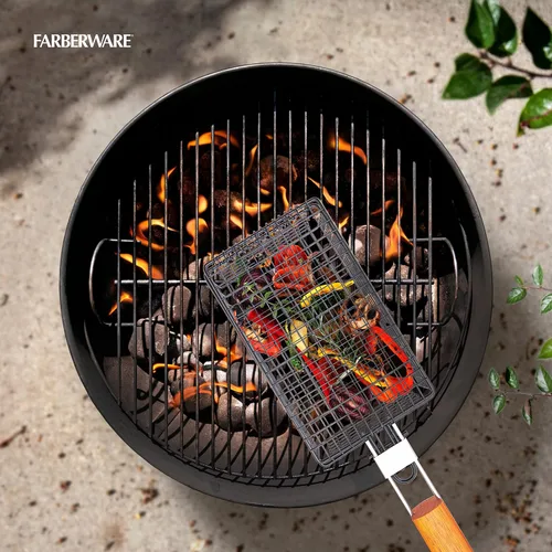Vista 7 de Farberware 5290488 - Cesta para barbacoa con mango plegable, color negro y madera