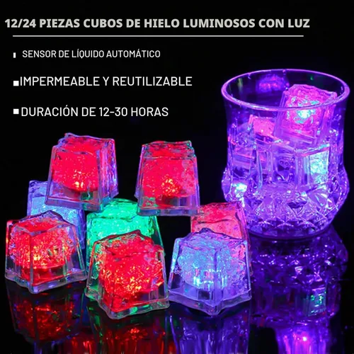 Vista 7 de Enuoli - Cubos de hielo con luz para bebidas, 12 cubos de hielo acrílicos LED flash Multicolor Waterproof Ice Cubes Glowing Reusable Bath Light