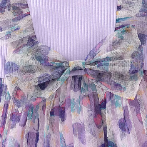 Vista 4 de Camidy Vestido de manga larga para niña pequeña, con volantes, estampado de mariposa, lazo, tutú para fiesta casual, vestido de princesa de 2 a 6