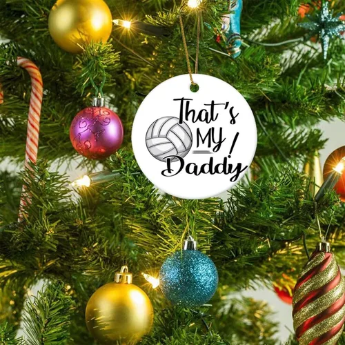 Vista 5 de Bola temática de rugby voleibol miembro de la familia That's My Daddy - Adorno de cerámica de Navidad de 3 pulgadas, recuerdo redondo de porcelana