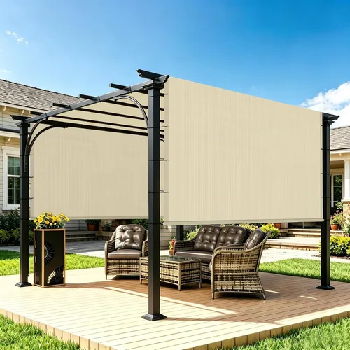 Vista 8 de Toldo de repuesto para pérgola de 8 x 12 pies, con varillas pesadas y ojales, bloqueo UV, paño para patio al aire libre, terraza, porche, patio Beige