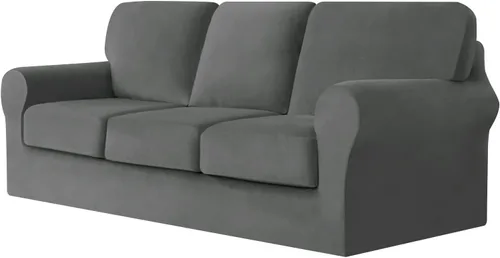 Vista 26 de UNBBRRL Fundas de sofá de 3 piezas para sofá, funda de terciopelo elástico para sillón con 1 funda de cojín de asiento y 1 funda de respaldo