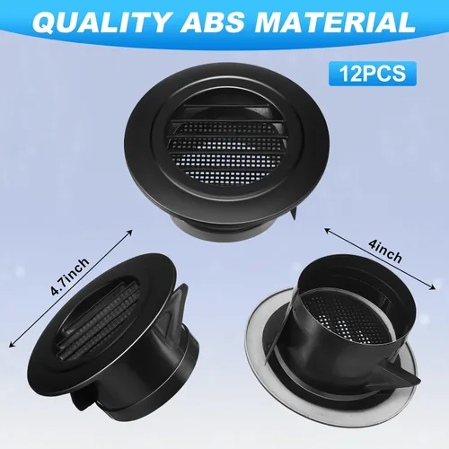 Vista 2 de VIHOSE 12 piezas de 4 pulgadas ABS redondo cubierta de ventilación de plástico Soffit escape baño negro cubierta de ventilación con mosquitera
