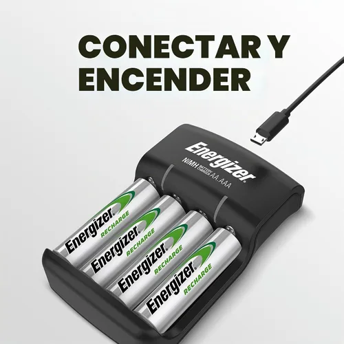 Vista 6 de Energizer Cargador básico de recarga con 2 baterías recargables AA NiMH (incluidas), indicador led