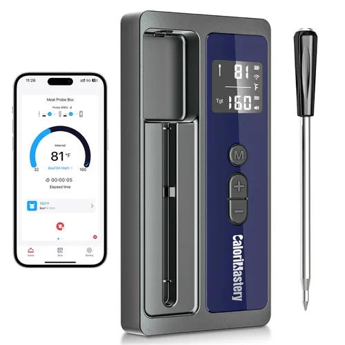 Vista 11 de Termómetro inalámbrico para carne: termómetro inteligente Bluetooth de 500 pies para cocinar y asar a la parrilla, termómetro digital CaloriMastery