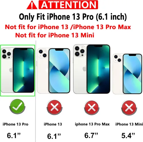 Vista 2 de Funda para iPhone 13 Pro, con cubierta para lente de cámara, protector de pantalla HD, [grado militar] anillo de montaje en coche con soporte Negro