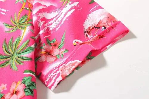 Vista 5 de SSLR Paquete de camisa hawaiana para hombre, camisa de manga corta con flamenco casual con botones, camisa de playa de verano