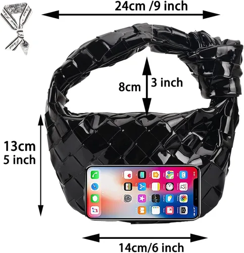 Vista 2 de ELDA Bolso de mano anudado para mujer, bolso de mano de moda, bolso de mano de charol, bolso de nube hecho a mano