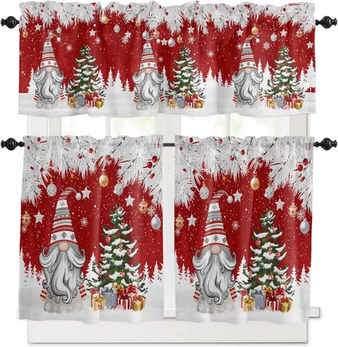 Vista 95 de Cortina de ventana ajustable con lazos para ventana, cenefa de cocina para sala de estar, arte abstracto, sol y arco iris, bolsillo para barra