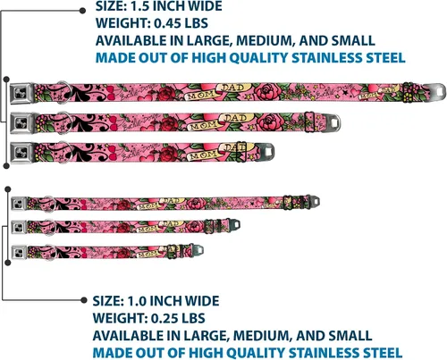 Vista 3 de Collar de perro hebilla de cinturón de seguridad mamá papá rosa 9 a 15 pulgadas 1.0 pulgadas de ancho (DC-W31317-S)