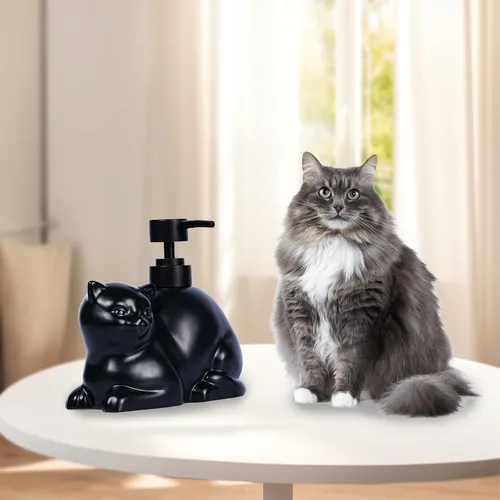 Vista 5 de Dispensador de jabón con forma de gato negro, dispensador de jabón de cerámica divertido, aceite esencial recargable de 15 onzas, dispensador