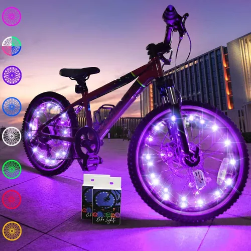 Vista 11 de TINANA Paquete de 2 luces LED para rueda de bicicleta, luces ultrabrillantes impermeables para radios de bicicleta, decoración de ciclismo