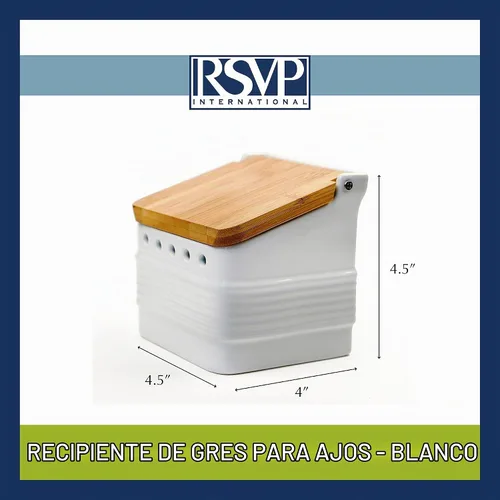 Vista 7 de RSVP International Colección de cocina de gres blanco, guardián de ajo de gres, 4.5x4x4.5