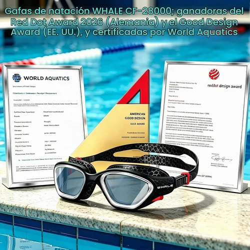 Vista 5 de Whale Gafas de natación, gafas antivaho HD, unisex, 100% protección UV, diseño antivaho transparente visión submarina de gran angular Negro