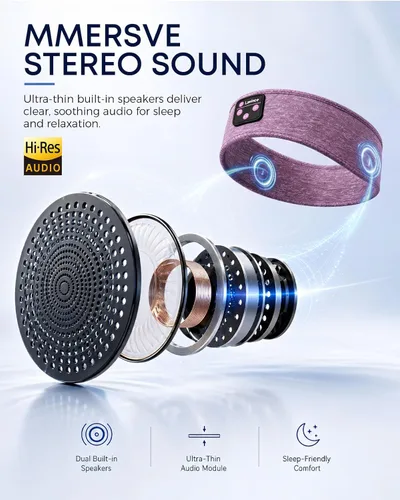 Vista 4 de Auriculares para dormir Bluetooth 5.4, diadema para dormir Malva