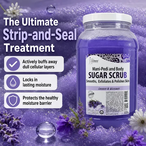 Vista 4 de SPA REDI Exfoliante corporal de azúcar, lavanda y flores silvestres, 128 onzas exfoliante, hidratante, hidratante y nutritiva, brillo, pulido, piel