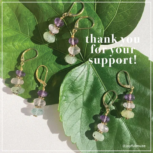 Vista 9 de Aretes de amatista prehnite de cuarzo rosa, hechos a mano, piedras preciosas mixtas naturales, piedras preciosas verdes, rosas y moradas, joyería