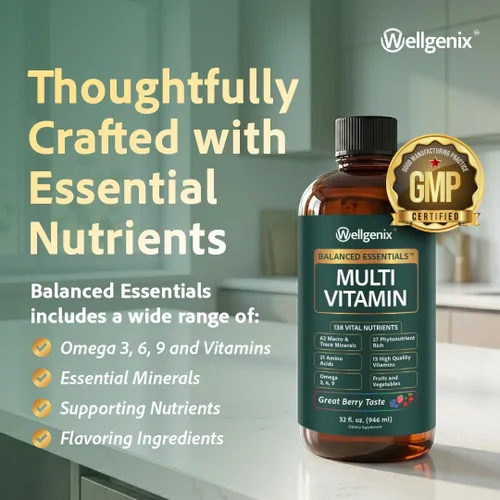 Vista 6 de Suplemento líquido nutricional Balanced Essentials, 32 onzas, Very Berry, HBE, 1, 1 138 nutrients per serving in a smooth berry liquid: vitamins