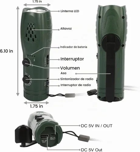 Vista 6 de Linterna de manivela con radio de emergencia LED cargador