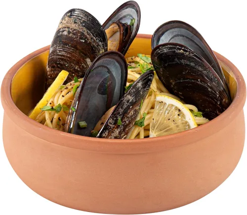 Vista 29 de Restaurantware-Terra Tek Cazuelas de Terracota de 2.7 Onzas, 2 Ollas de Arcilla Esmaltada Azul Para Cocinar - Listas para Horno, Aptas