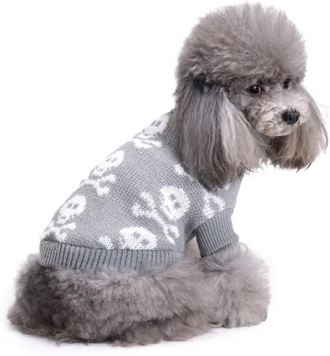 Vista 5 de S-Lifeeling Suéter para perros con calavera para Halloween, Navidad, ropa para mascotas, ropa suave y cómoda para perros - Gris